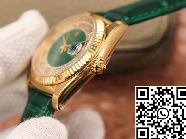 Diamond Rolex Replica dial 36mm Day-Date Gold Gypsophila watch Green Enamel 0713